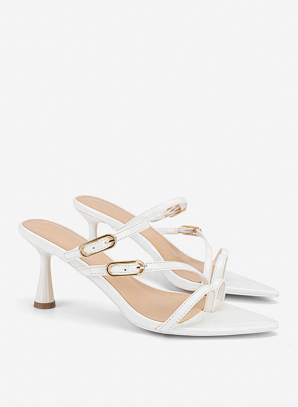 Guốc mule mũi nhọn nhấn khoá glossy chic - GNN 0244 - Màu trắng - VASCARA