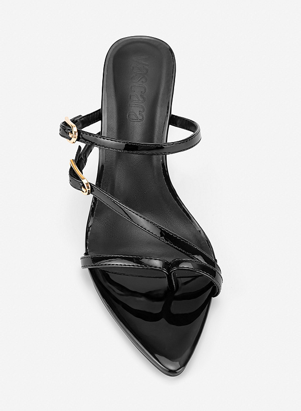 Guốc mule mũi nhọn nhấn khoá glossy chic - GNN 0244 - Màu đen - VASCARA