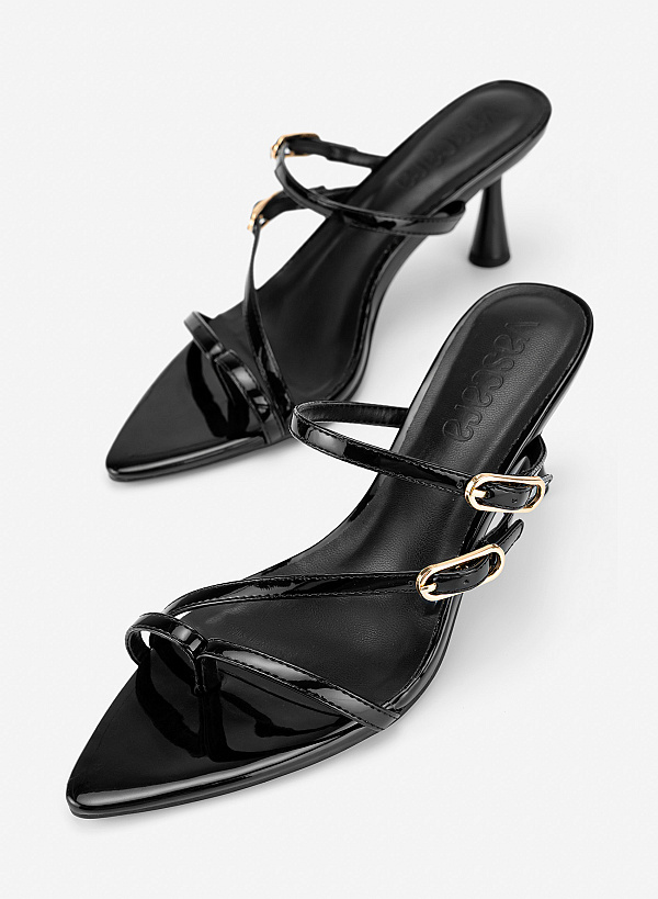 Guốc mule mũi nhọn nhấn khoá glossy chic - GNN 0244 - Màu đen - VASCARA