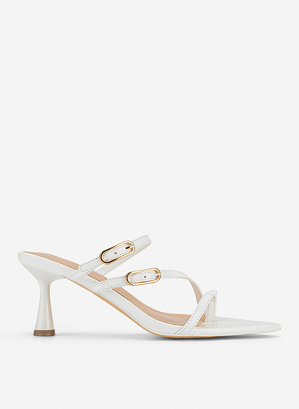 Guốc mule mũi nhọn nhấn khoá glossy chic
