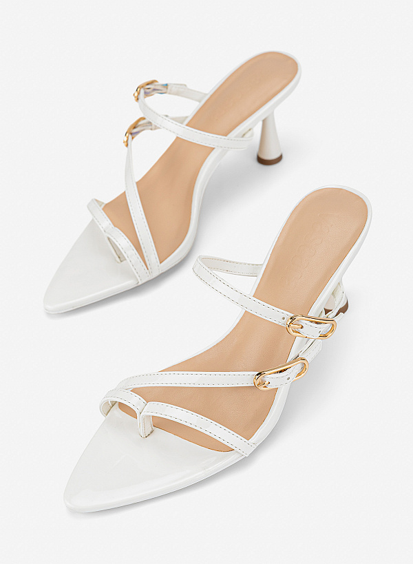 Guốc mule mũi nhọn nhấn khoá glossy chic - GNN 0244 - Màu trắng - VASCARA