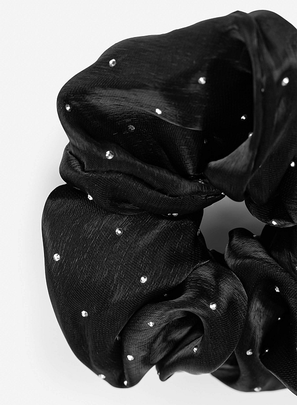 Scrunchie họa tiết chấm bạc lấp lánh - HSS 0001 - Màu đen - VASCARA