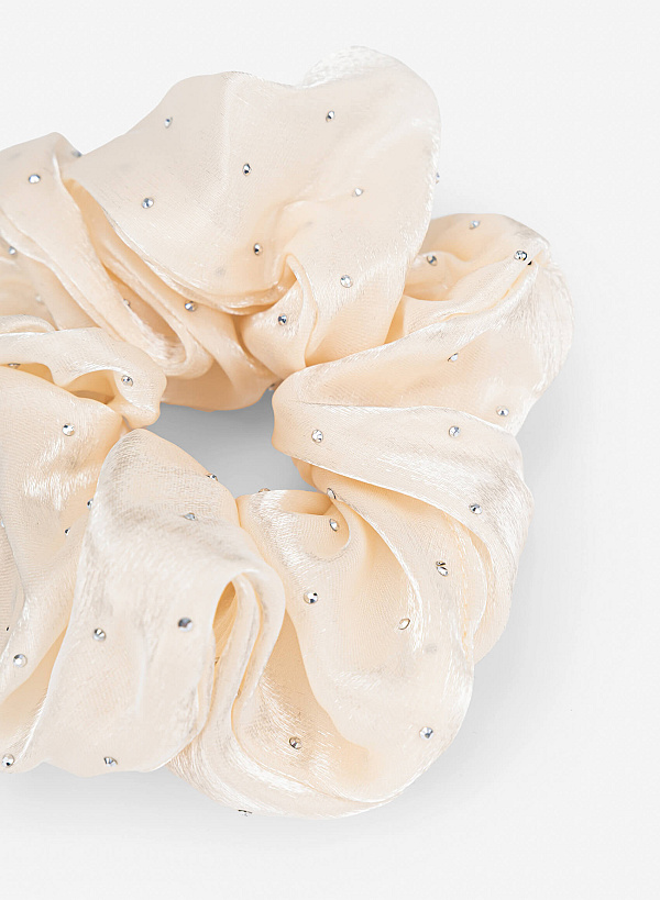 Scrunchie họa tiết chấm bạc lấp lánh - HSS 0001 - Màu kem - VASCARA
