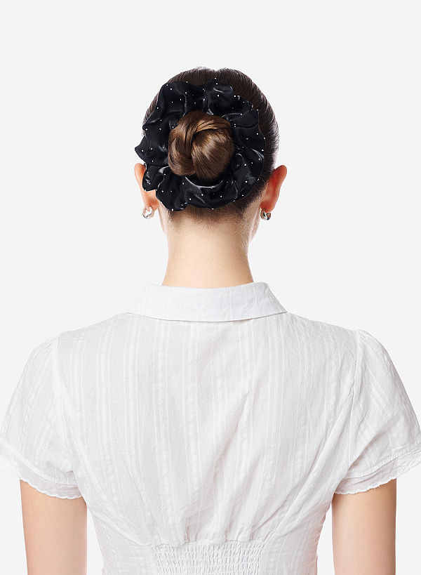 Scrunchie họa tiết chấm bạc lấp lánh