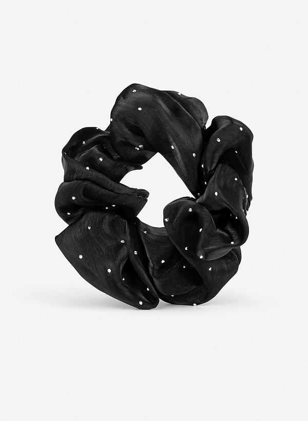 Scrunchie họa tiết chấm bạc lấp lánh - HSS 0001 - Màu đen - VASCARA