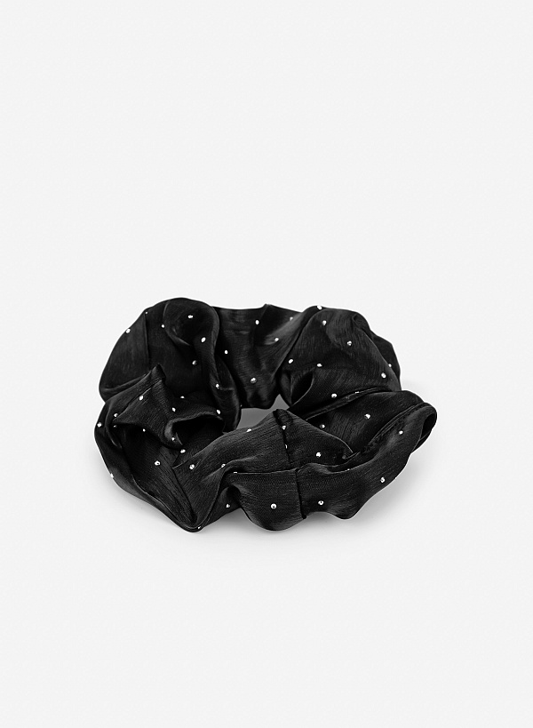 Scrunchie họa tiết chấm bạc lấp lánh - HSS 0001 - Màu đen - VASCARA