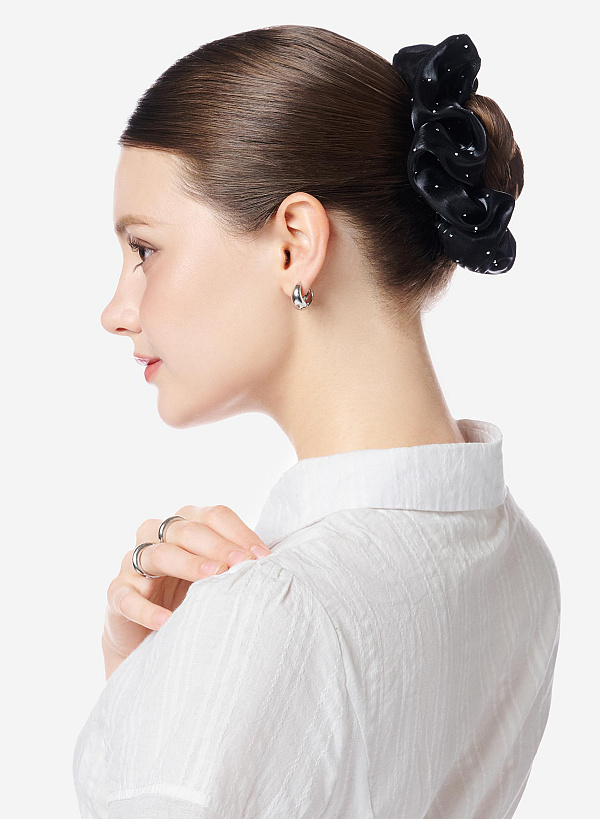 Scrunchie họa tiết chấm bạc lấp lánh - HSS 0001 - Màu đen - VASCARA