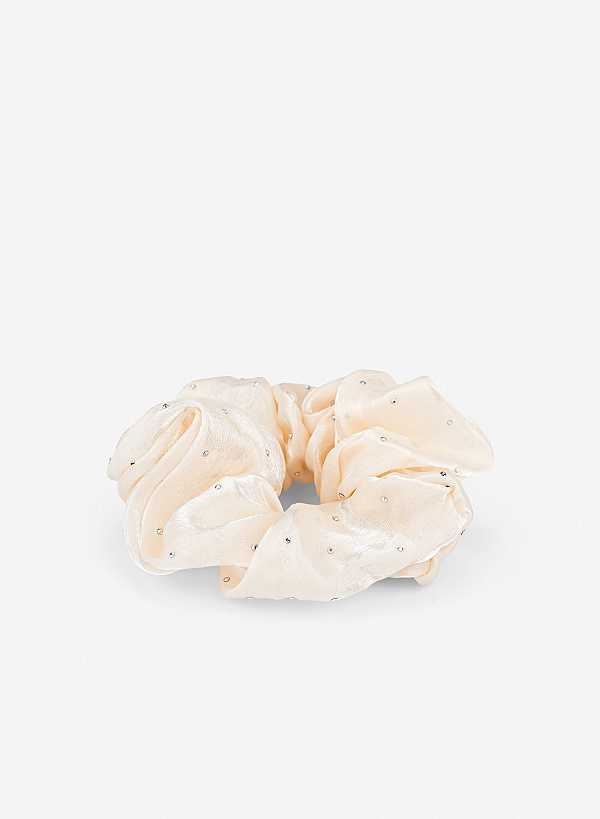 Scrunchie họa tiết chấm bạc lấp lánh - HSS 0001 - Màu kem - VASCARA