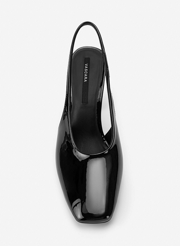Slingback mũi vuông block heel glossy - BMN 0765 - Màu đen - VASCARA