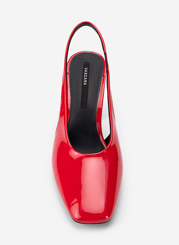 Slingback mũi vuông block heel glossy - BMN 0765 - Màu đỏ - VASCARA