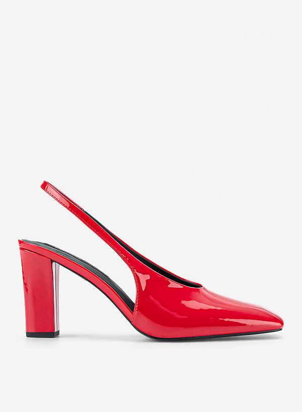 Slingback mũi vuông block heel glossy