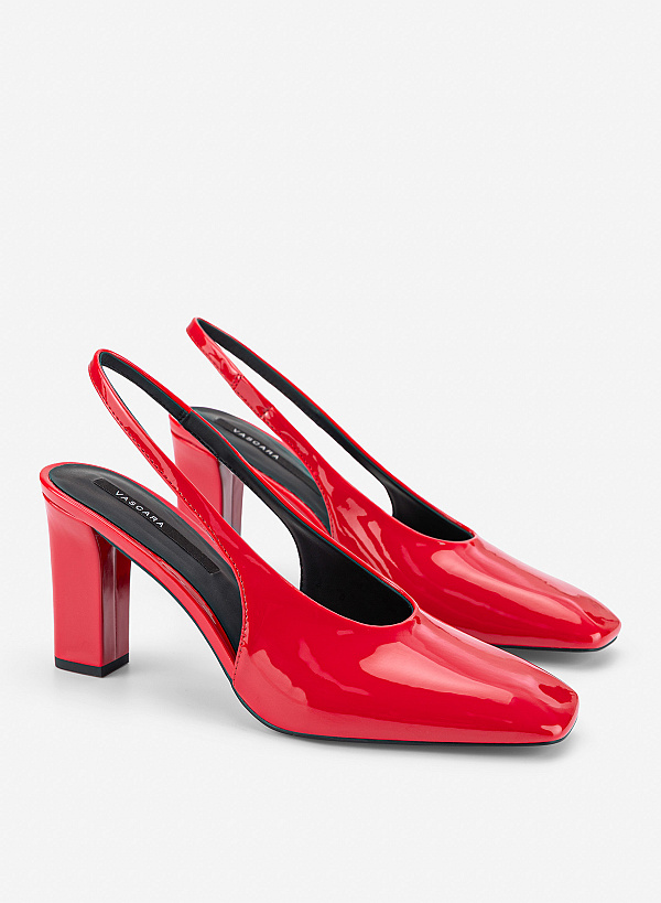 Slingback mũi vuông block heel glossy - BMN 0765 - Màu đỏ - VASCARA