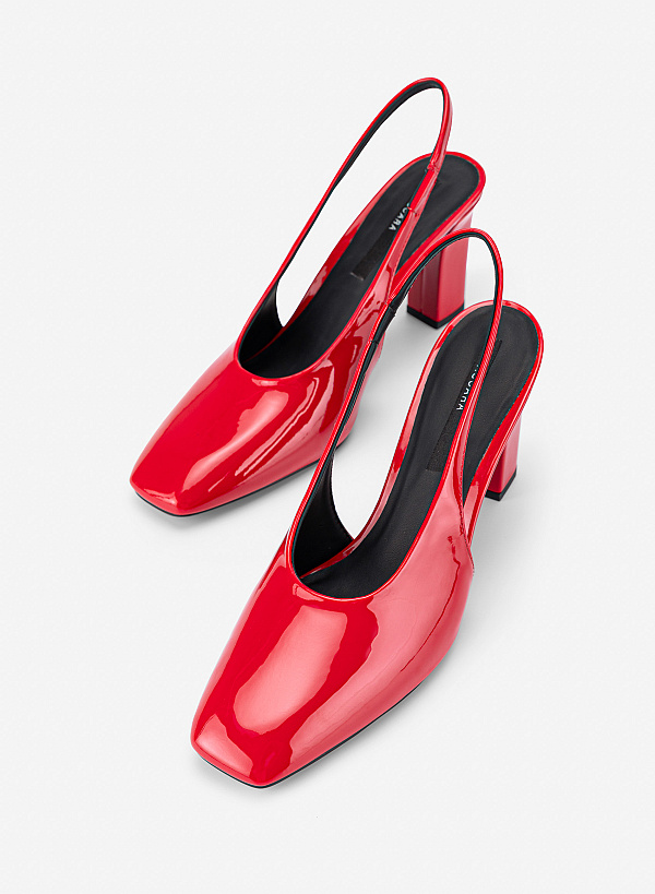 Slingback mũi vuông block heel glossy - BMN 0765 - Màu đỏ - VASCARA