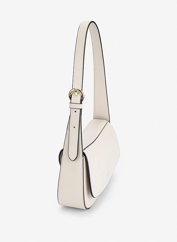 Túi leather kiểu hobo nắp gập - SHO 0307 - Màu kem - VASCARA