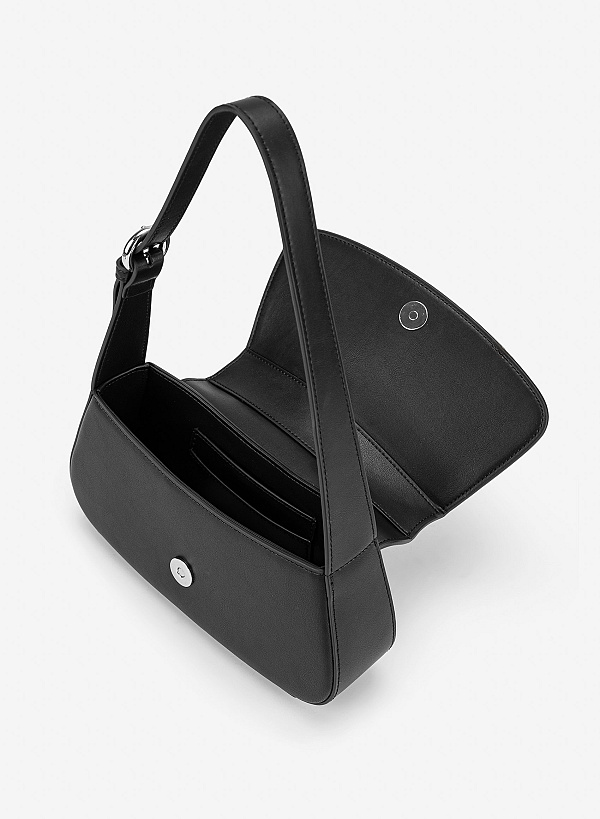 Túi leather kiểu hobo nắp gập - SHO 0307 - Màu đen - VASCARA