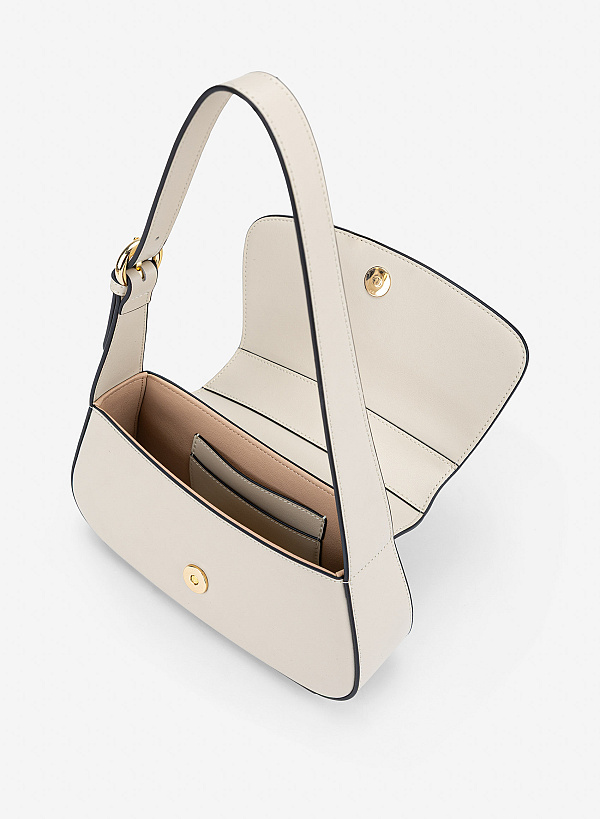 Túi leather kiểu hobo nắp gập - SHO 0307 - Màu kem - VASCARA