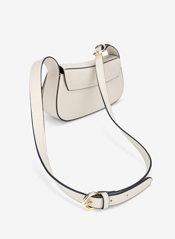 Túi leather kiểu hobo nắp gập - SHO 0307 - Màu kem - VASCARA