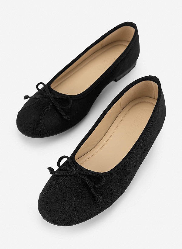 Ballerinas mặt quai Layer phối nơ - GBB 0456 - Màu đen - VASCARA