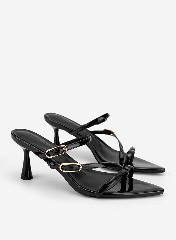Guốc mule mũi nhọn nhấn khoá glossy chic - GNN 0244 - Màu đen - VASCARA