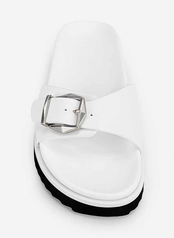 Dép quai ngang phối buckle - DXP 0223 - Màu trắng - VASCARA