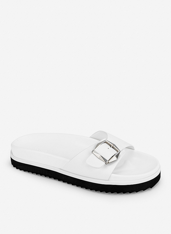 Dép quai ngang phối buckle - DXP 0223 - Màu trắng - VASCARA