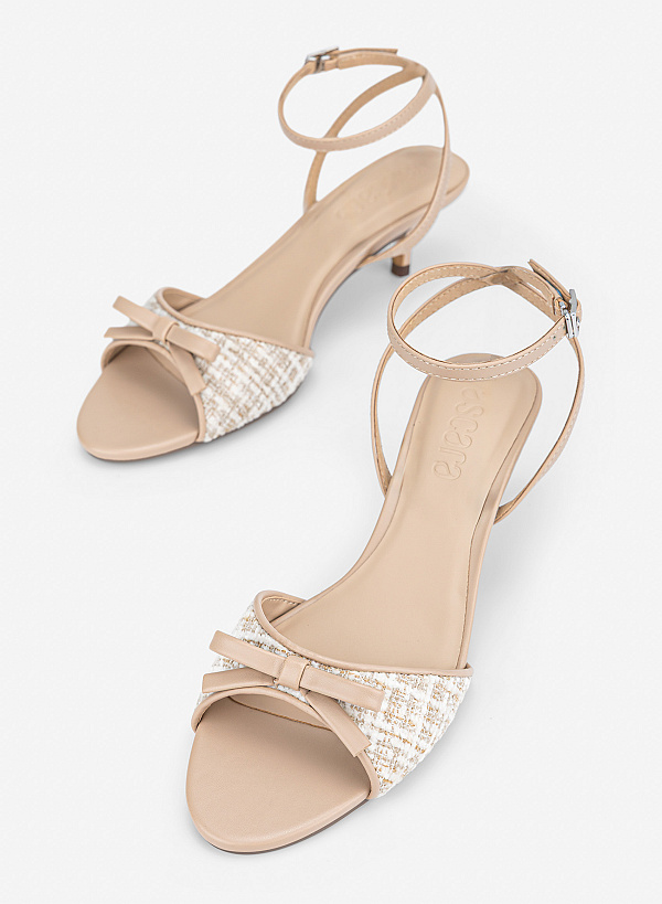 Giày sandals phối vải tweed đính nơ trang trí - SDN 0847 - Màu be - VASCARA