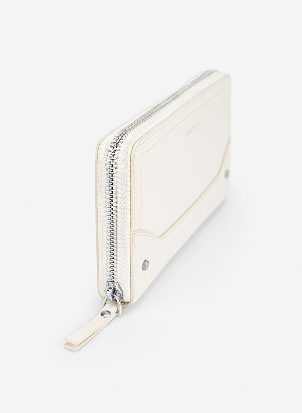 Ví cầm tay zip-around thanh lịch - WAL 0348 - Màu kem - VASCARA