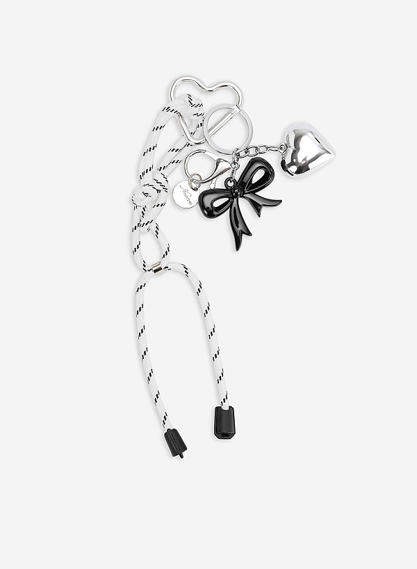 Charm dây hoạ tiết phối trái tim kim loại - CHM 0052 - Màu trắng đen - VASCARA