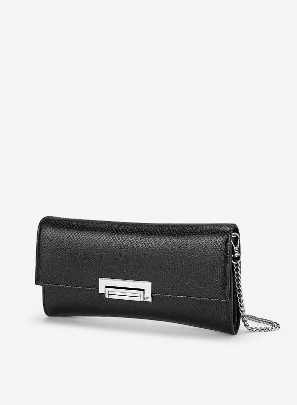 Clutch họa tiết nhấn khoá sang trọng - CLU 0145 - Màu đen - VASCARA