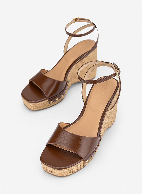 Giày sandals platform đế xuồng - SDX 0452 - Màu nâu - VASCARA