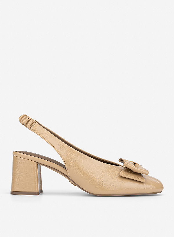 Giày slingback mũi tròn đính nơ