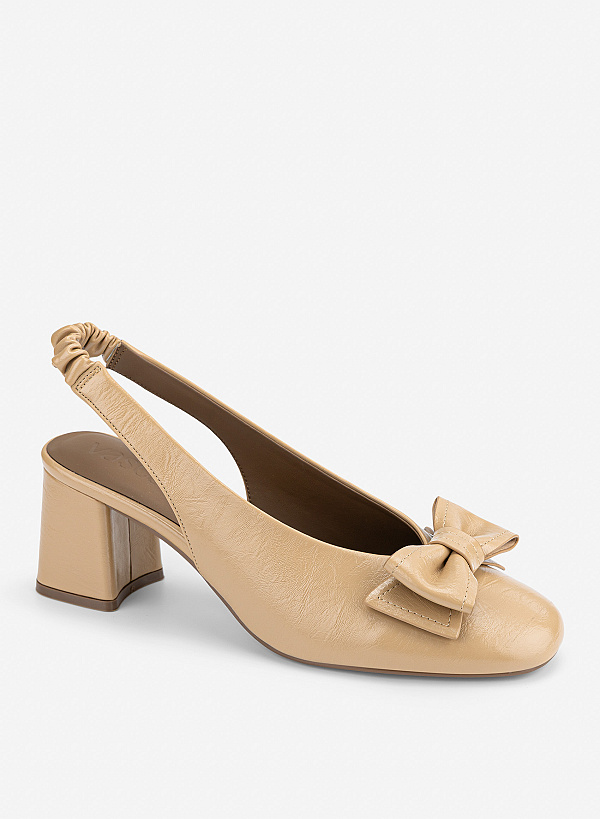 Giày slingback mũi tròn đính nơ - BMN 0756 - Màu be - VASCARA