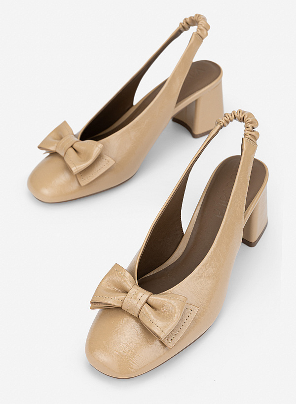 Giày slingback mũi tròn đính nơ - BMN 0756 - Màu be - VASCARA