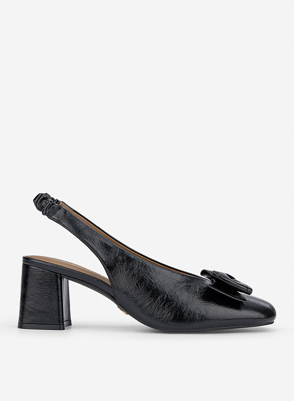 Giày slingback mũi tròn đính nơ