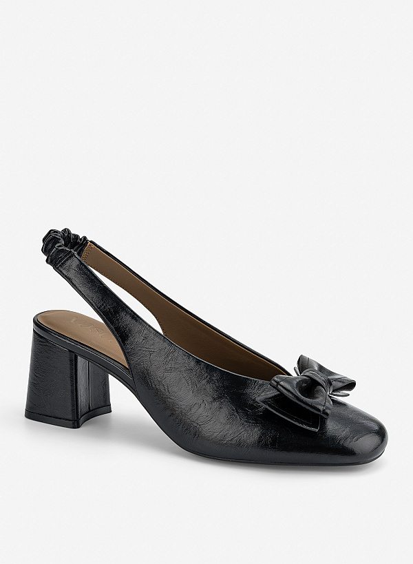 Giày slingback mũi tròn đính nơ - BMN 0756 - Màu đen - VASCARA