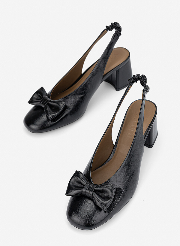 Giày slingback mũi tròn đính nơ - BMN 0756 - Màu đen - VASCARA