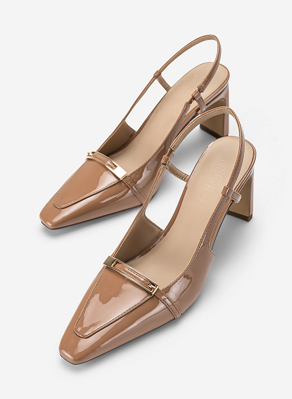 Giày slingback phối khoá kim loại - BMN 0760 - Màu be đậm - VASCARA