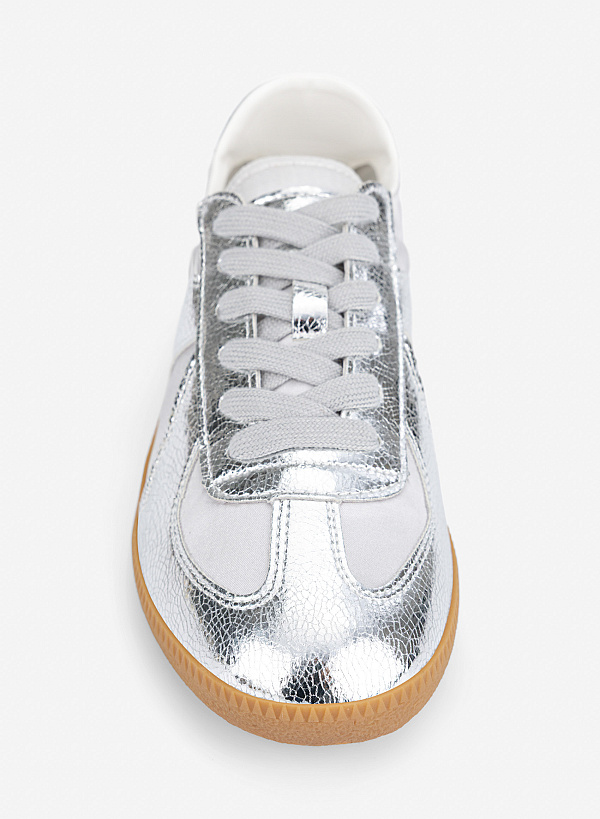 Giày sneaker da thật phối ánh bạc - SNK 0085 - Màu bạc - VASCARA