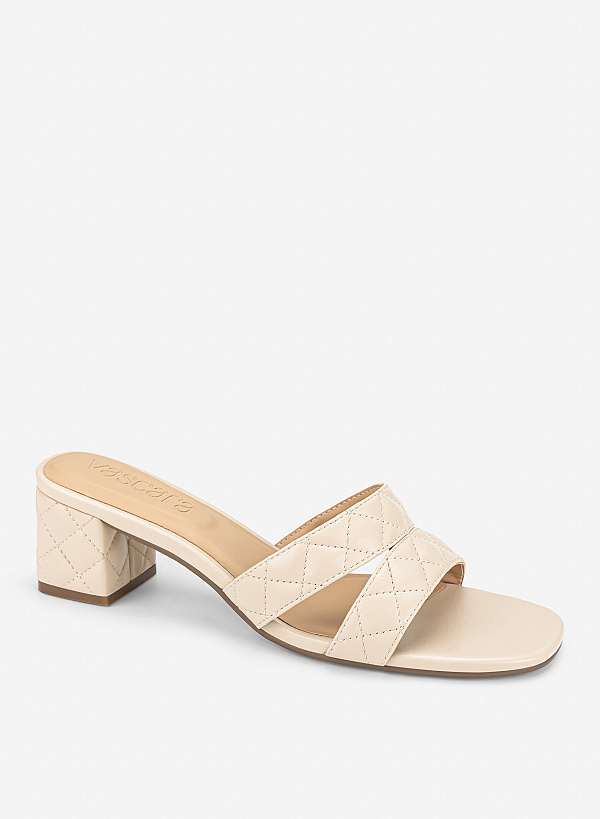 Guốc mules quai đôi hiệu ứng chần bông - GNN 0243 - Màu be - VASCARA