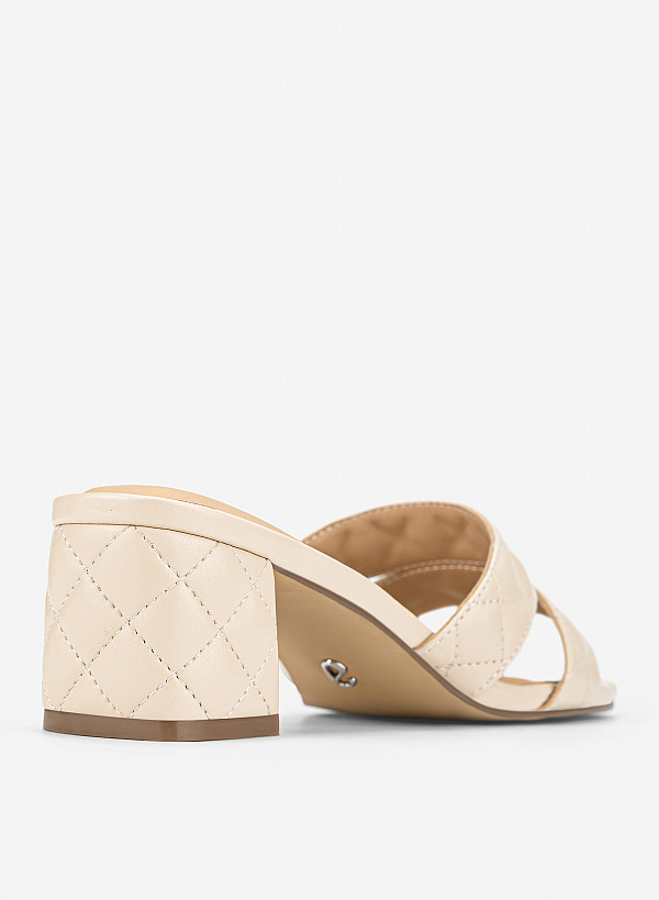 Guốc mules quai đôi hiệu ứng chần bông - GNN 0243 - Màu be - VASCARA