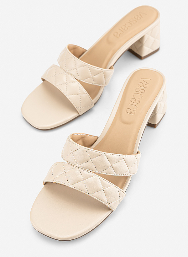 Guốc mules quai đôi hiệu ứng chần bông - GNN 0243 - Màu be - VASCARA