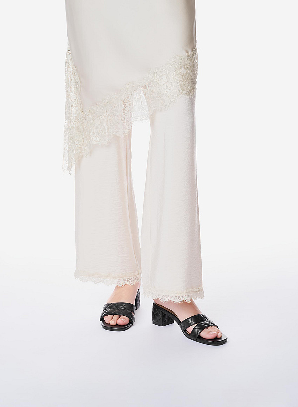 Guốc mules quai đôi hiệu ứng chần bông