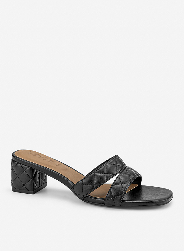 Guốc mules quai đôi hiệu ứng chần bông - GNN 0243 - Màu đen - VASCARA