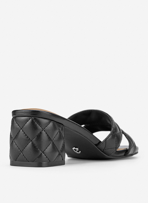 Guốc mules quai đôi hiệu ứng chần bông - GNN 0243 - Màu đen - VASCARA