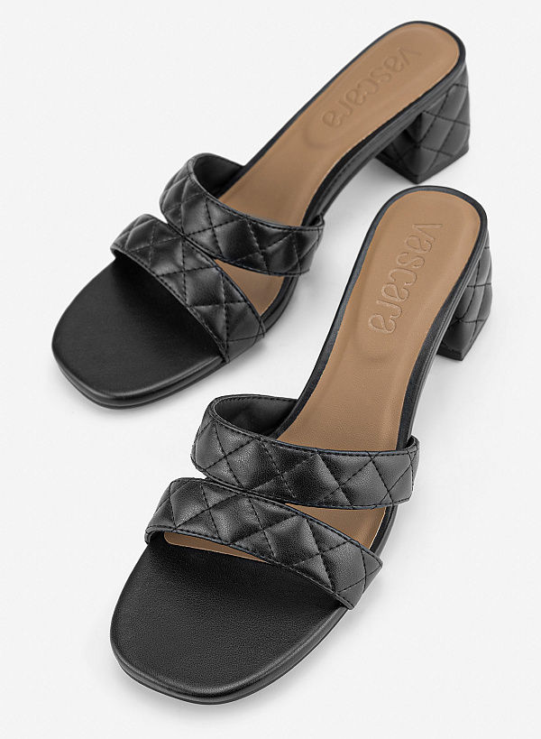 Guốc mules quai đôi hiệu ứng chần bông - GNN 0243 - Màu đen - VASCARA