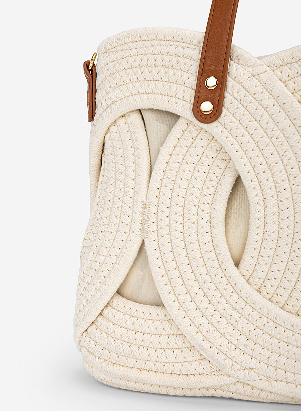Túi tote woven drawstring phối da thanh lịch - TOT 0235 - Màu kem - VASCARA