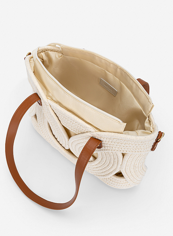 Túi tote woven drawstring phối da thanh lịch - TOT 0235 - Màu kem - VASCARA