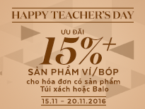 Happy Teacher’s Day – Ưu đãi 15%++ sản phẩm Ví/Bóp cho hóa đơn có Túi xách hoặc Balo