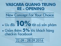 Re – Opening Vascara 497 Quang Trung – Ưu đãi 10% tất cả sản phẩm và giảm thêm 5% khi check-in Facebook