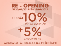Re-Opening Vascara Hậu Giang – Ưu đãi 10% tất cả sản phẩm + 5% check-in